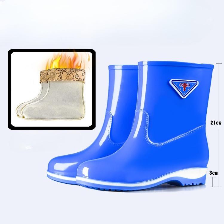Fashion Women's Low-tube Rain Boots, Water Shoes, Thick Warm Rain Boots