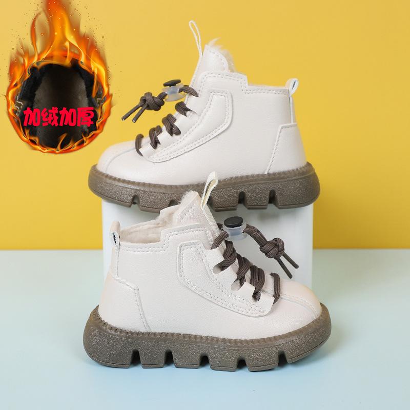 Children's Winter Warm Snow Boots Fashion Non-slip Waterproof Children's Cotton Boots Leather Top Waterproof and Thick Cotton Shoes for Students