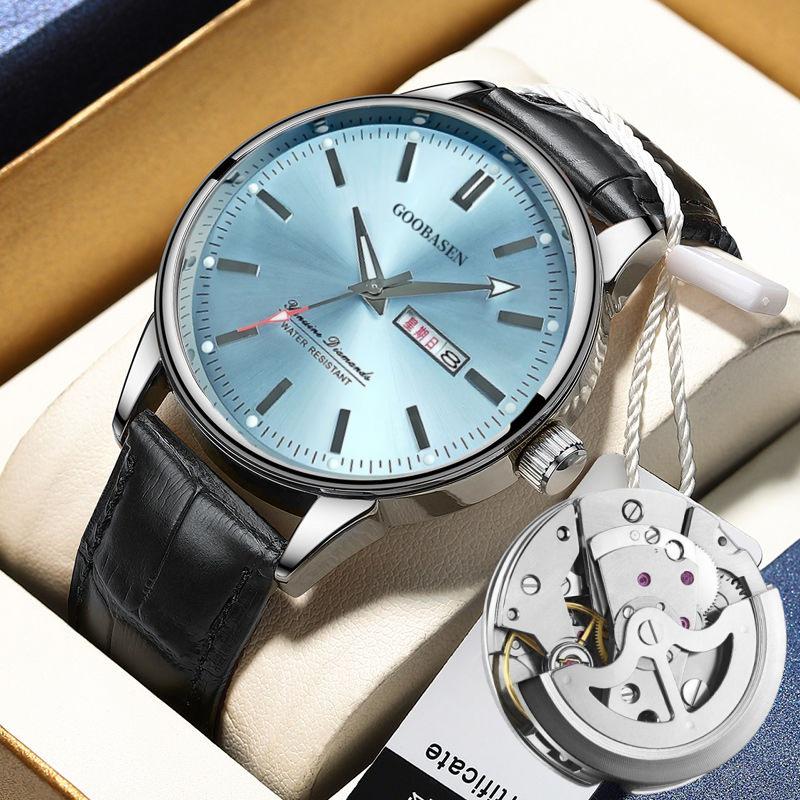 

Men s Fully Automatic Luminous Mechanical Watch - Waterproof, Fashionable, Hollow Design with Double Calendar.