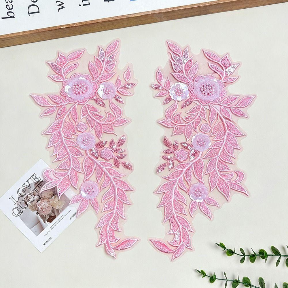Multi-color Handmade Beads Lace Embroidery Flower Mirrored Flowers Wedding Dress Fabric Floral Design Mesh Lace