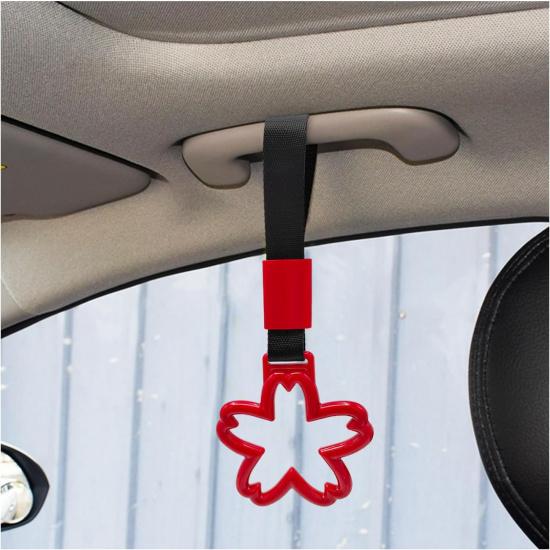 2PCS Sakura Shaped Handle Rings, Cherry Blossom Car Handle Hand Strap Drift Charm for Bus Train, Auto Rear Bumper Decorative Warning Rings, Interior
