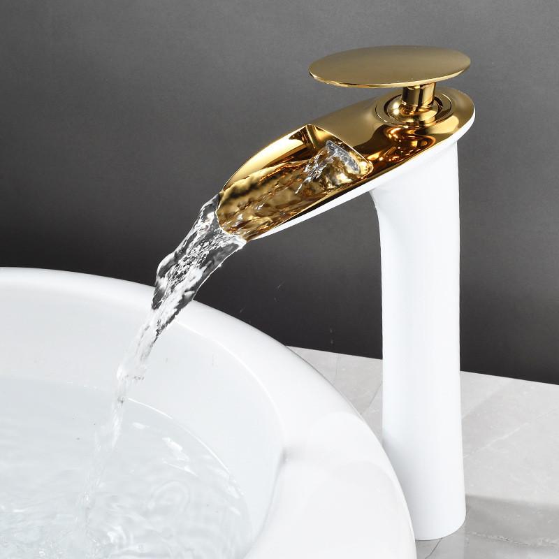 Tuqiu Bathroom Faucet Brass Gold White Bathroom Basin Faucet Cold Hot Waterfall Mixer Sink Tap Deck Mounted Black White Tap