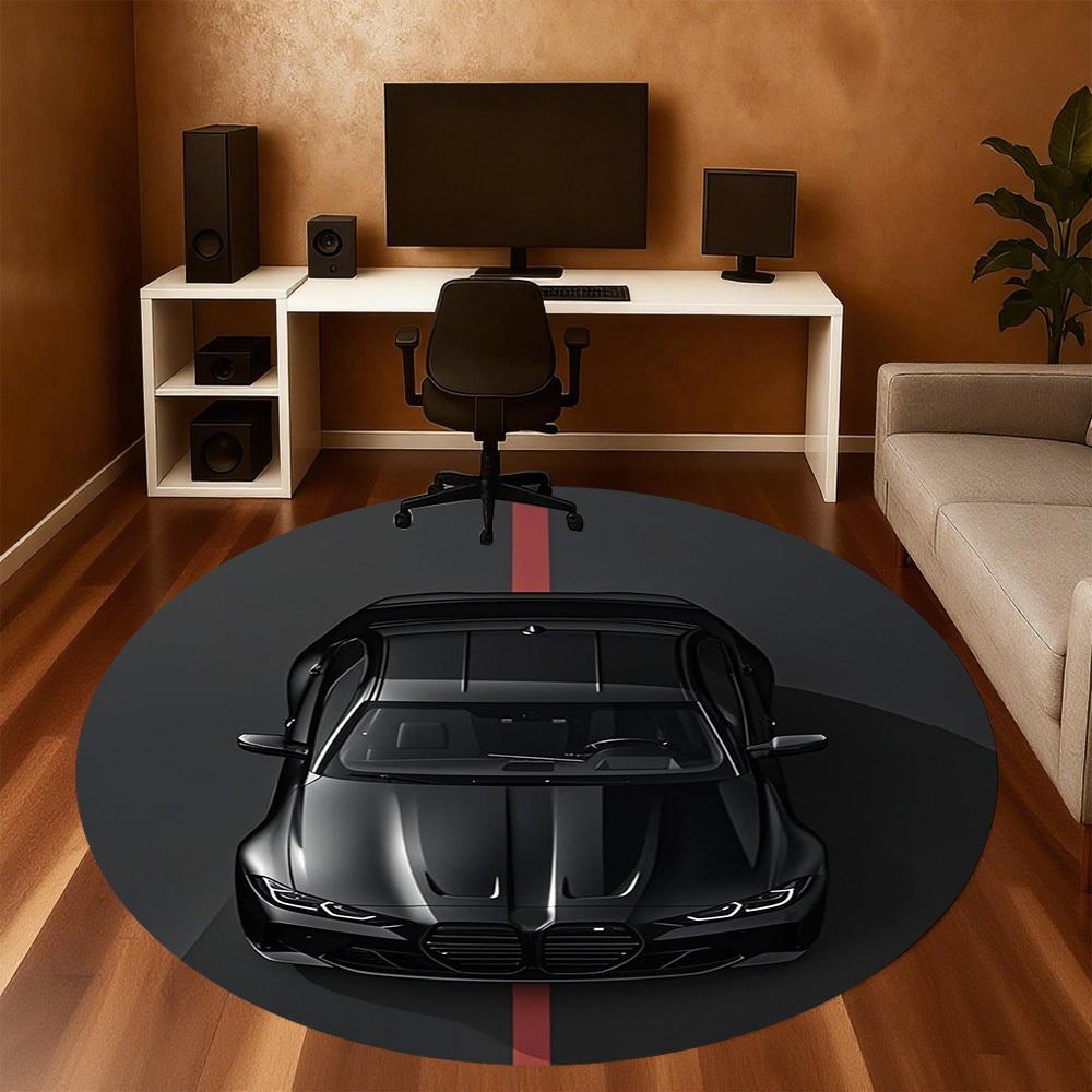 1PC Luxury black car Design Round Chair mat Area Rug - Non-Slip, Floor Mat for Office, Bedroom, home decor Christmas Gift c0528012