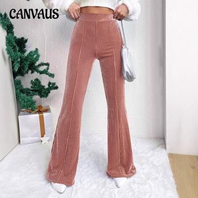 Autumn and Winter Women's Plus Size High Waist Corduroy Flared Pants Solid Color Casual Wide Leg Long Sweatpants