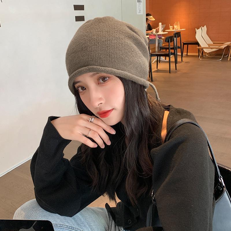 Autumn and Winter Knitted Hat Season Pile Hat Japanese Style Black Versatile Wool Big Head Circumference Baotou Confinement Cold Hat Men's Trend