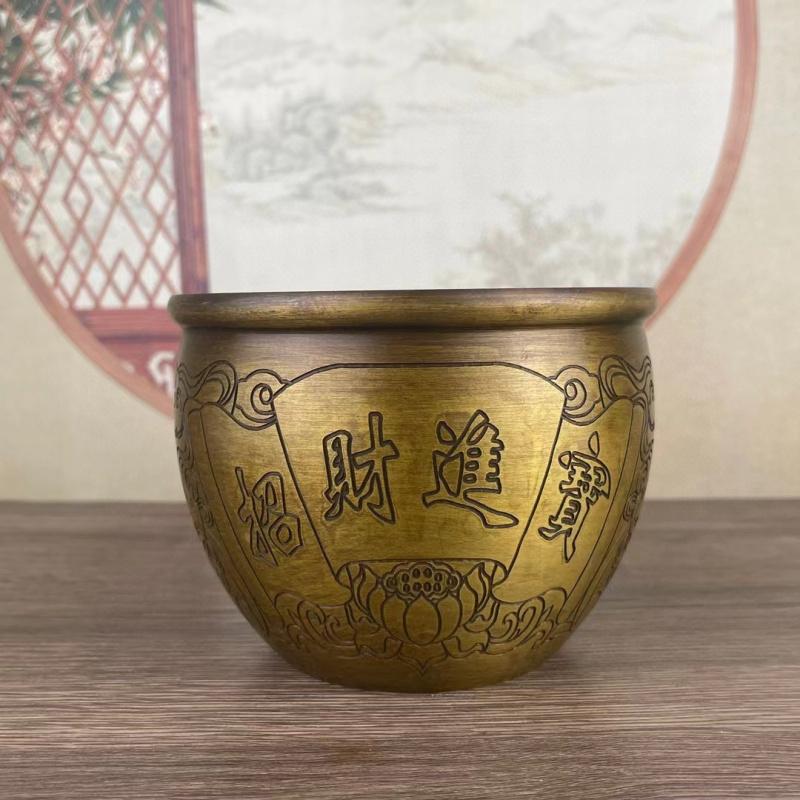"Hundred Blessings" Rice Jar, Auspicious and Prosperous Solid Brass Home Living Room Tabletop Ornament Decorative Craft Co
