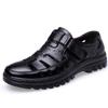 Hollow Leather Shoes Men's Leather Soft Sole Velcro Hole Hole Father Summer Sandals Breathable Men's Casual Shoes Middle-aged and Elderly