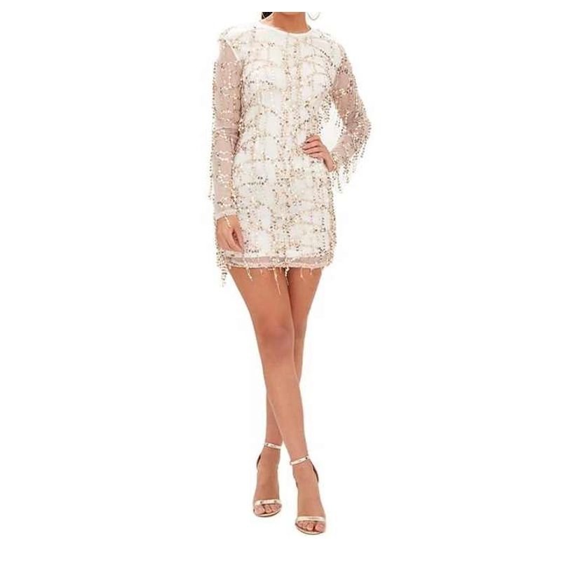 

Export Single Heavy Industry Beads Sequin Long Sleeves Versatility, Fashion and Personality Elegance Dinner Party Sexy Disco Dancing Dress Champagne 3XL(18)