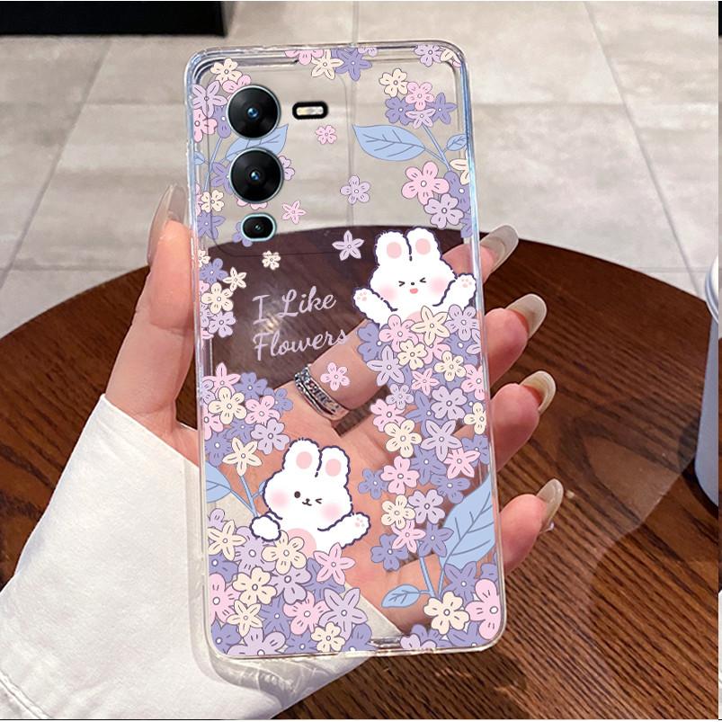 Case For Vivo V25 Pro 5G/V2158 Casing Luxury Cute Love Heart Rabbit Funny Pattern Cover Clear TPU Silicone Soft Shell Phone Case