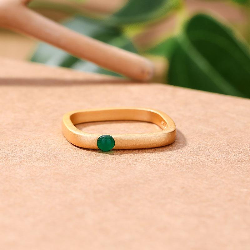 Simple And Unique Design Ancient Gold Craft Square Green Rings For Women Inlaid With Natural An Jade Fashion Jewelry Gift