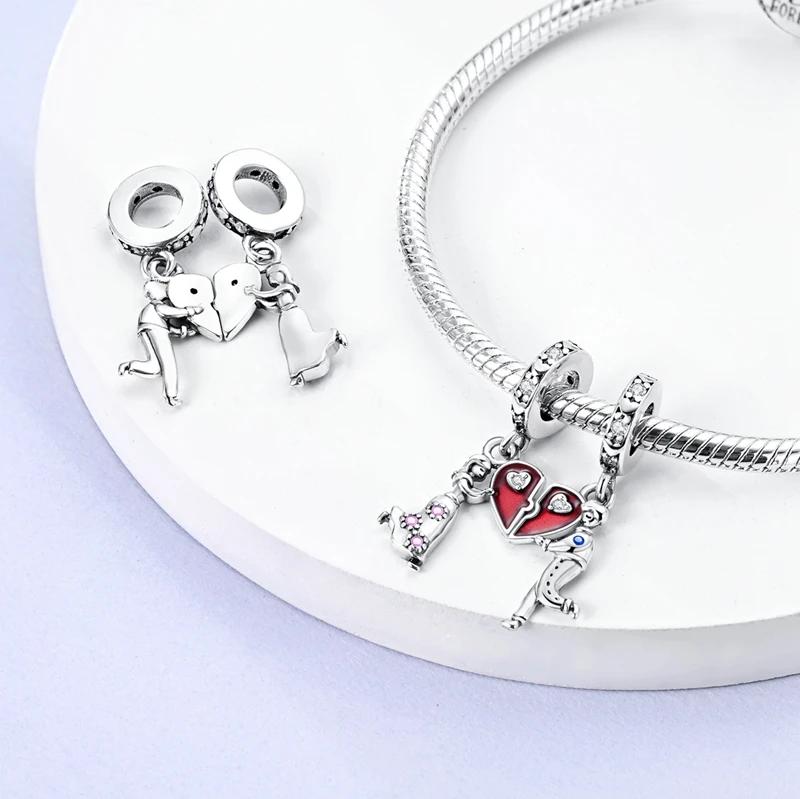 Copper Couple Lovers Sisters The Swing Pendant Charms Fit Original Bracelet Diy Bead Women Jewelry Gift