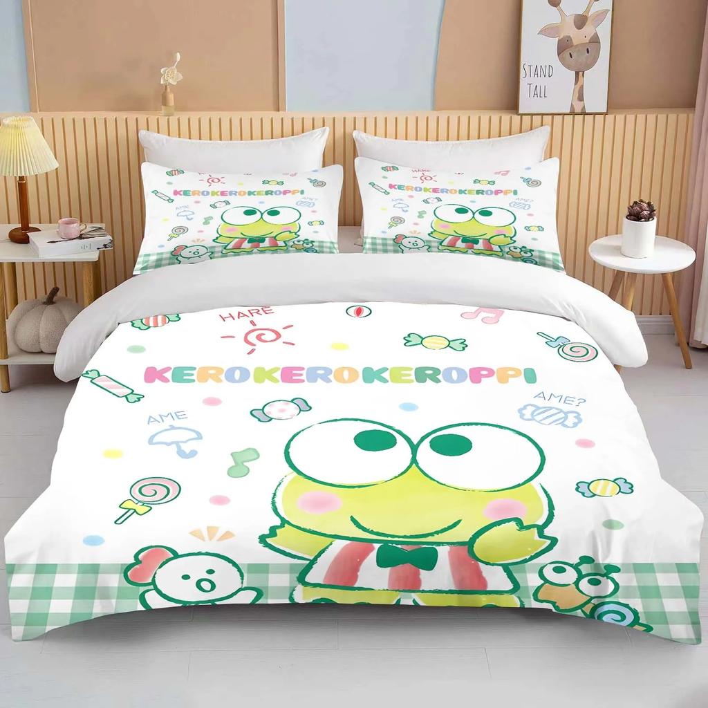 10 Sizes Sanrio Keroppi Printed Bedding Set Cartoon Anime Duvet Cover Comforter Pillowcase Boys Girls Children Adults King Gift