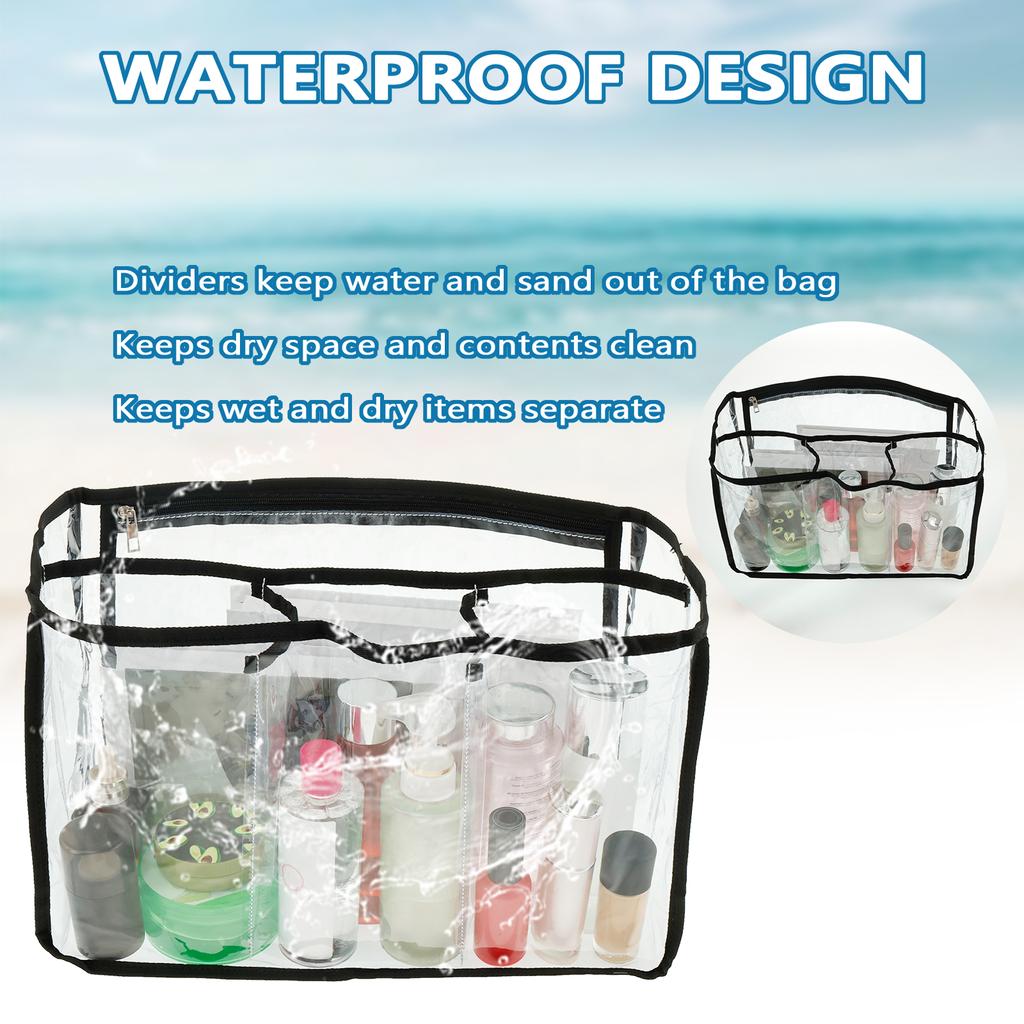 1/2/3Pcs Clear Beach Bag Trendy Organizer Waterproof Insert Divider Pouch PVC Transparent Storage Ladies Tote Accessories