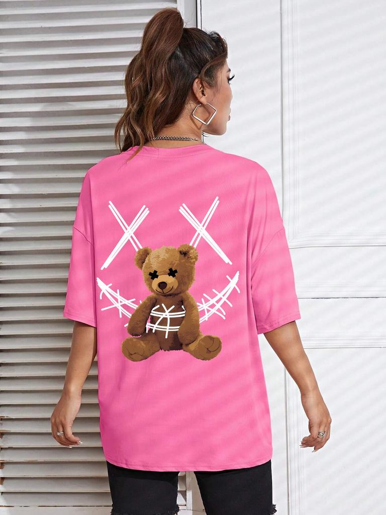 Ein Stoffbär mit einem Verbanddruck T-Shirts Damen Lässig Weiche Oberteile Mode Cooles T-Shirt Kleidung Straße Sommer Kurze Ärmel