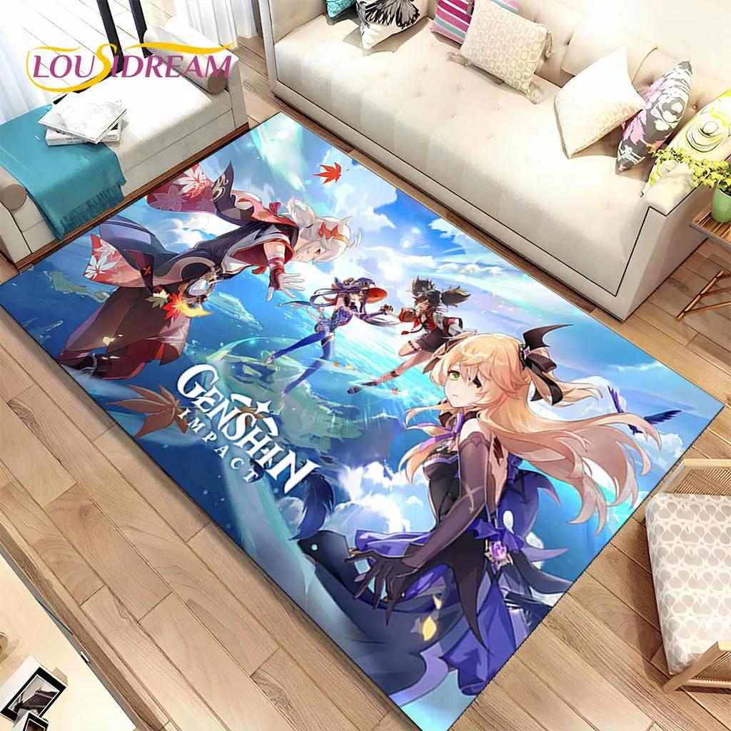 Alfombra de área de juego de dibujos animados de Genshin Impact, Alfombra para el hogar, sala de estar, dormitorio, sofá, felpudo, decoración de cocina, alfombra de piso antideslizante para niños