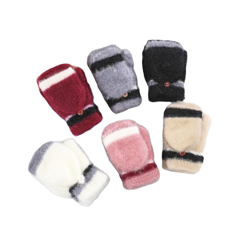 New Flip Gloves, Autumn and Winter Color Matching Mink Velvet Thickened Half-finger Thermal Gloves