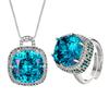 Set Necklace Ring Jewelry Retro Simulation Sea Blue Para Green Fat Square Simple Style Women'S Premium