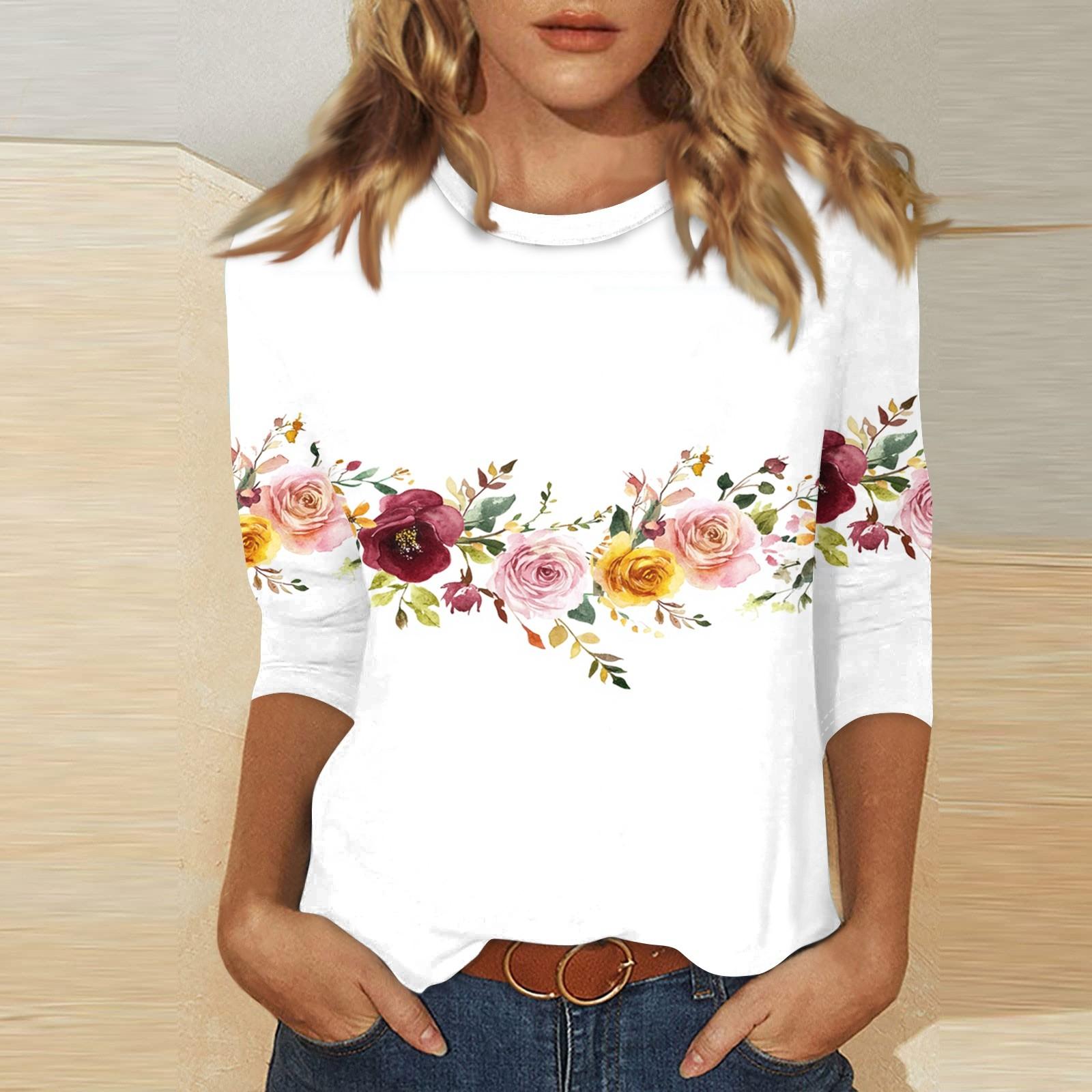 

Women s O-neck 3/4 Sleeve Print Top XXXL хаки