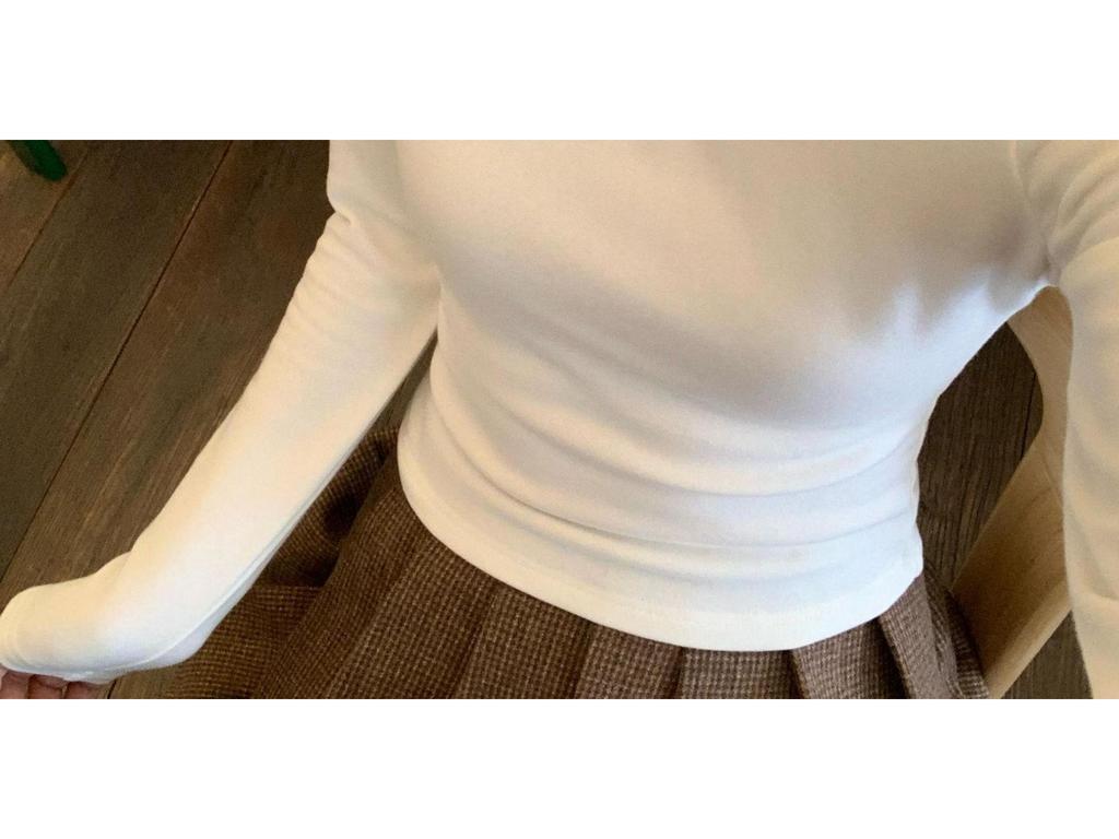 Classic Soft Bouncy U-neck Long-sleeve Versatile Slimming Base Layer Shirt