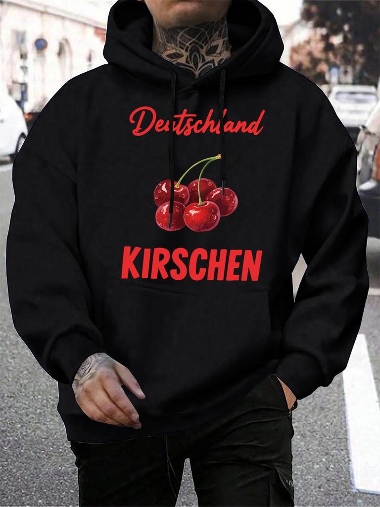 Deutschland Kirschen Kirsche Frisches Obst Druck Herren Hoodie Weiche Mehrfarbige Hoodies Lässig All-Match Streetwear Lockerer Fleece Hoodie