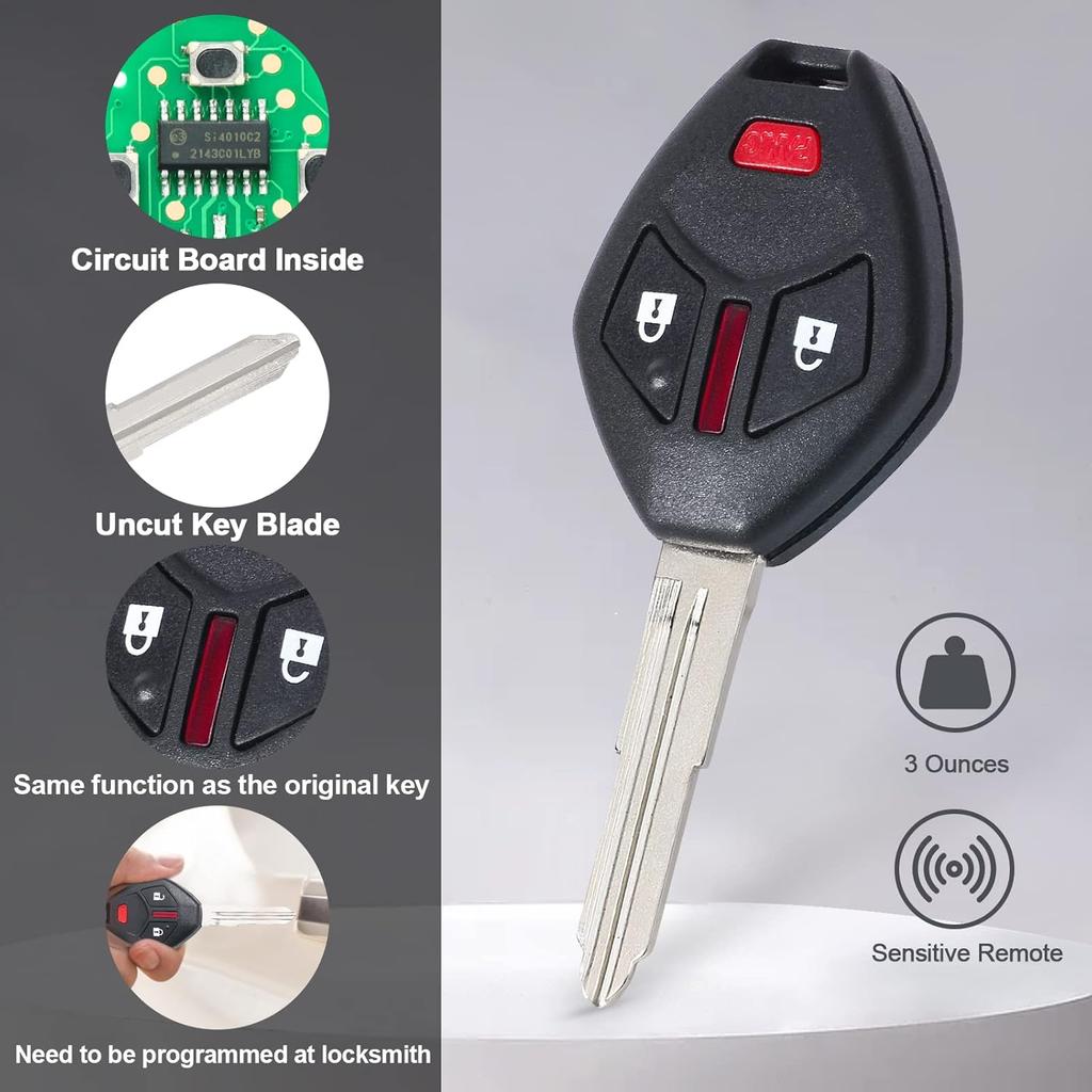 Head Key Fob Keyless Entry Remote Replacement for Mitsubishi Outlander 2007-2016 for I-MeiV 2011-2014(FCC:OUCG8D-625M-A P/N:6370A148) 3 Buttons