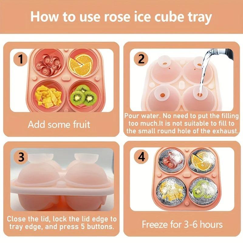 3D Rose Flower Silicone Ice Cube Tray Mold With Lid, Ice Ball Maker Mould, Kitchen Gadget For Whiskey Cocktails Juice Drinks