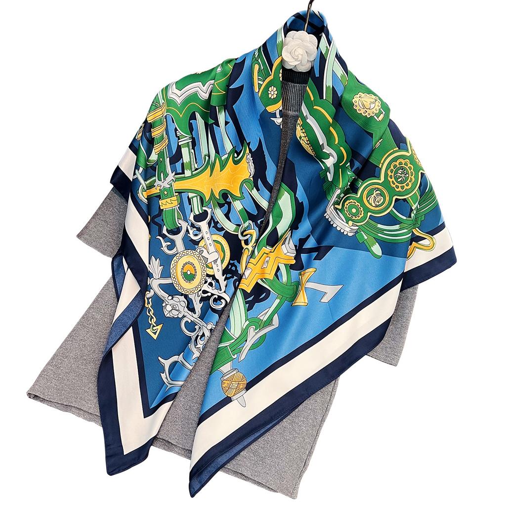Autumn and Winter New European Castle 91 Square Scarf Versatile Geometric Simple Silk Scarf Decorative Scarf Neck Protection Scarf Shawl