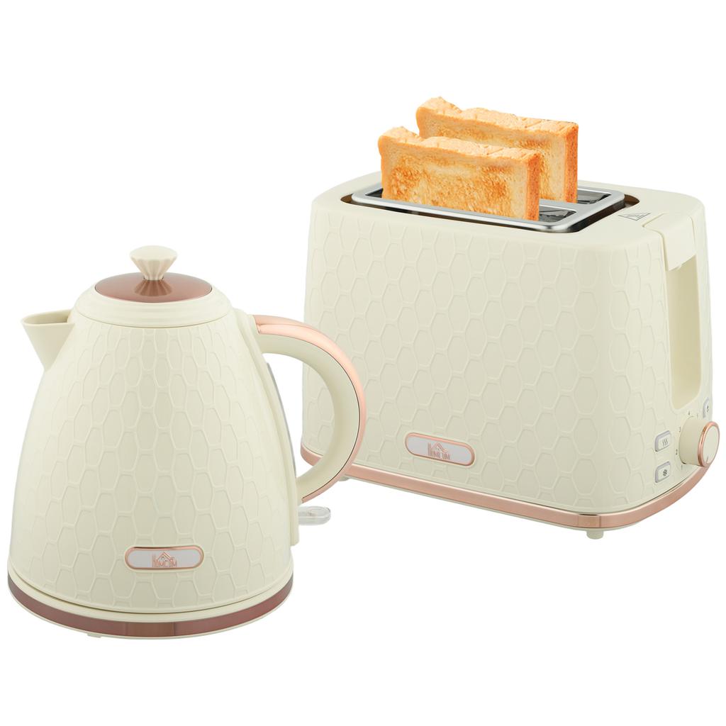 1.7L 3000W Fast Boil Kettle & 2 Slice Toaster Set, Kettle and Toaster Set with Auto Shut Off, Browning Controls, Beige