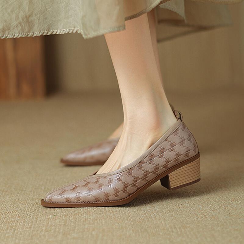 Fashion NEW Spring/Autumn Women Pumps Pointed Toe Chunky Shoes Genuine Leather Shoes for Women Concise Splicing High Heels Slip-on Shoes