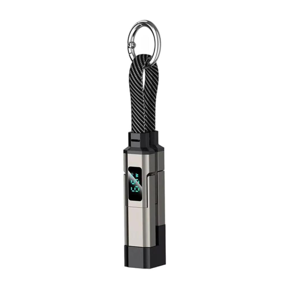 4-in-1 Keychain Charging Cable LED Digital Display 65W Super Fast Charging Braided Zinc Alloy Multi Charger Cord чёрный