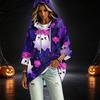 Women's Halloween Print Hooded Pullover Top with 3/4 Sleeves