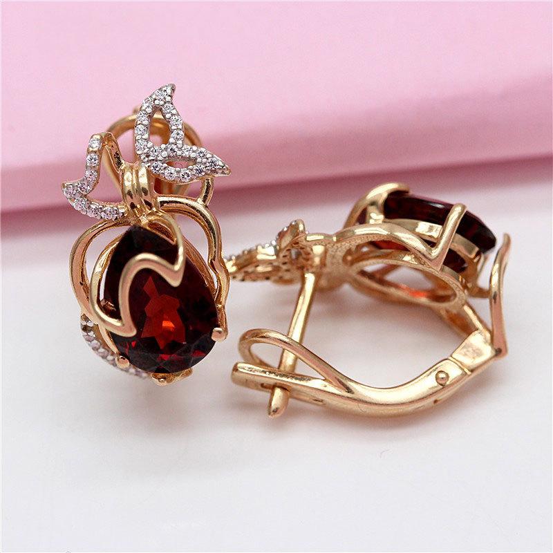Purple Gold Inlaid Garnet Earrings, Women'S Tide High-End Temperament Rose Gold-Plated Colored Gold Earrings.