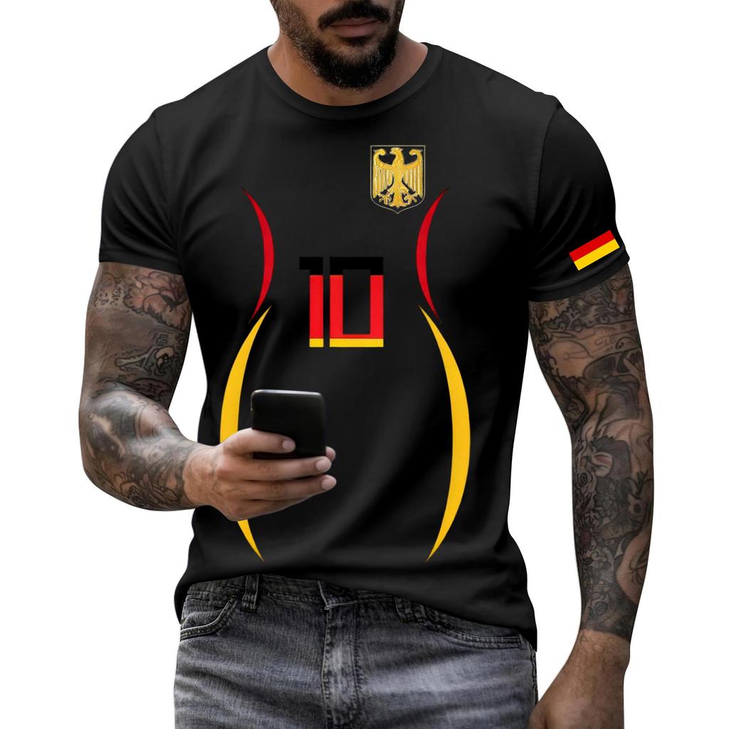 Men's Short Sleeve Crew Neck T-Shirt with National Emblem Number Print Slim Fit Casual Tee for Outdoor and Daily Wear
