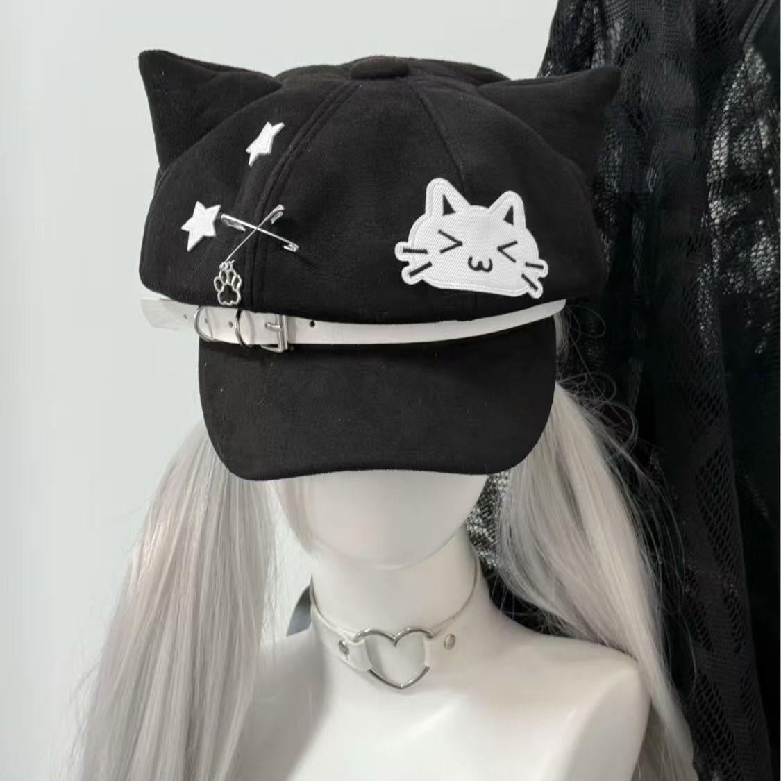 

Subculture y2k water color cat ear house cute hat beret female jk college style accessories big face cat ins Japanese M（56-58cm）