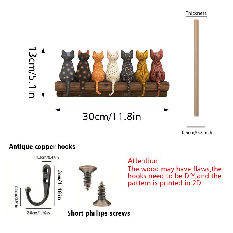DIY Painted Patterns Home Storage Wall Hangings Cute 2D Flat Room Decor Wooden Moving Gift Storage Hooks DIY Hooks 30x23cm