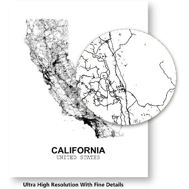 Eleville 8X10 Unframed California United States Country View Abstract Road Modern Map Art Print Poster Wall Office Home Decor Minimalist Line Art