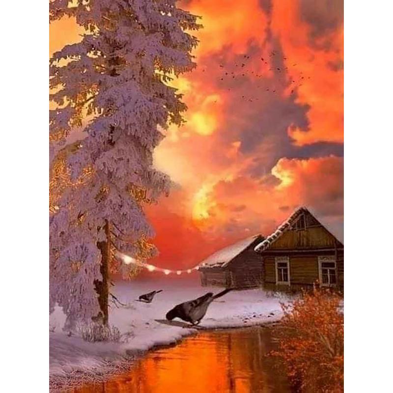5D Diamond Painting Winter Cross Stitch Landscape Diamond Embroidery Snow Resin Mosaic Full Layout Home Decor Wall Art Gift