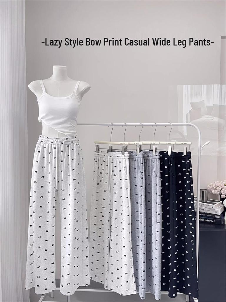 Women's High-Waist Wide-Leg Pants - Petite Spring/Autumn Casual Bow Detail