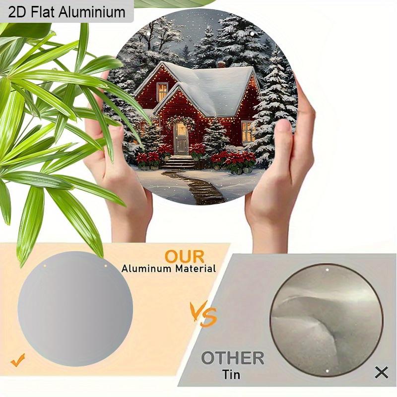 2D Flaches Aluminium-Weihnachtsschild mit Schneehäuschen-Muster - Warme Winter-Figuren-Ornamente - Ideal für Haustür, Wand, Veranda, Fensterdekoration - Ideal