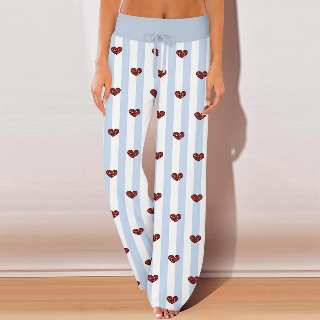 Pantalones de pijama para mujer, ropa de dormir, pantalones casuales con cordón y cintura elástica, pantalones holgados y rectos cómodos para yoga