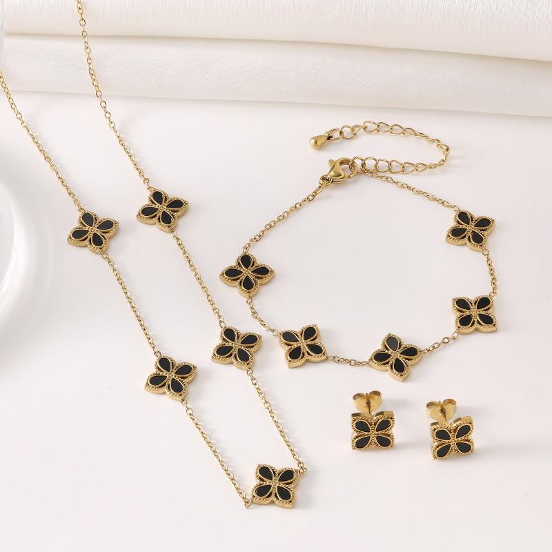 Zircon Clover Jewelry Set Luxury Fashion Women Daily Wear