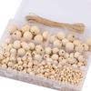 Set of 485 Bulk Natural Wooden Beads Set Assorted Sizes Round Bead with Storage Box DIY Crafts Jewelry Making Supplies