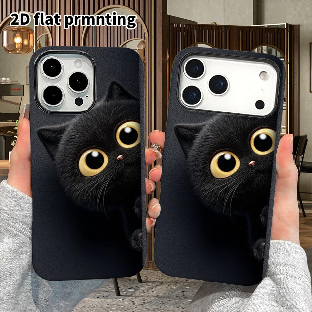 Phone Case: 2D Flat Design Suitable for iPhone 18 17 16 15 14 13 Pro Film Protective Case, Couple Style, Little Black Cat Peeking, Christmas and Hallo