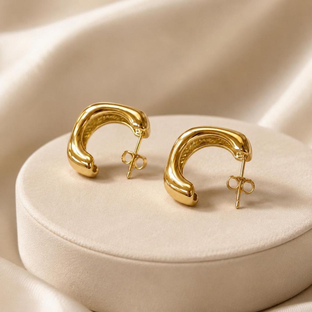Creative Gold Half-Square Stainless Steel Stud Earrings