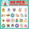 50pcs Cartoon Birthday Cake & Happy Birthday Candle Graffiti Stickers, Personalized Decoration for Guitar, Notebook, Luggage, Laptop, Motorcycle