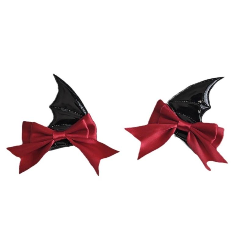 

Devil Hair Clip for Halloween Punk Bowknot Bat Wing Hair Pin Nonslip Barrettes for Side Hair Cosplay Party Headwear 2PCS 1 красный