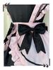 New Japanese Lolita Black Pink Maid Costume with Cute Cat Bow