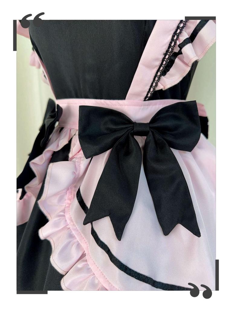 Nový japonský Lolita černorůžový kostým služky s roztomilou kočičí mašlí