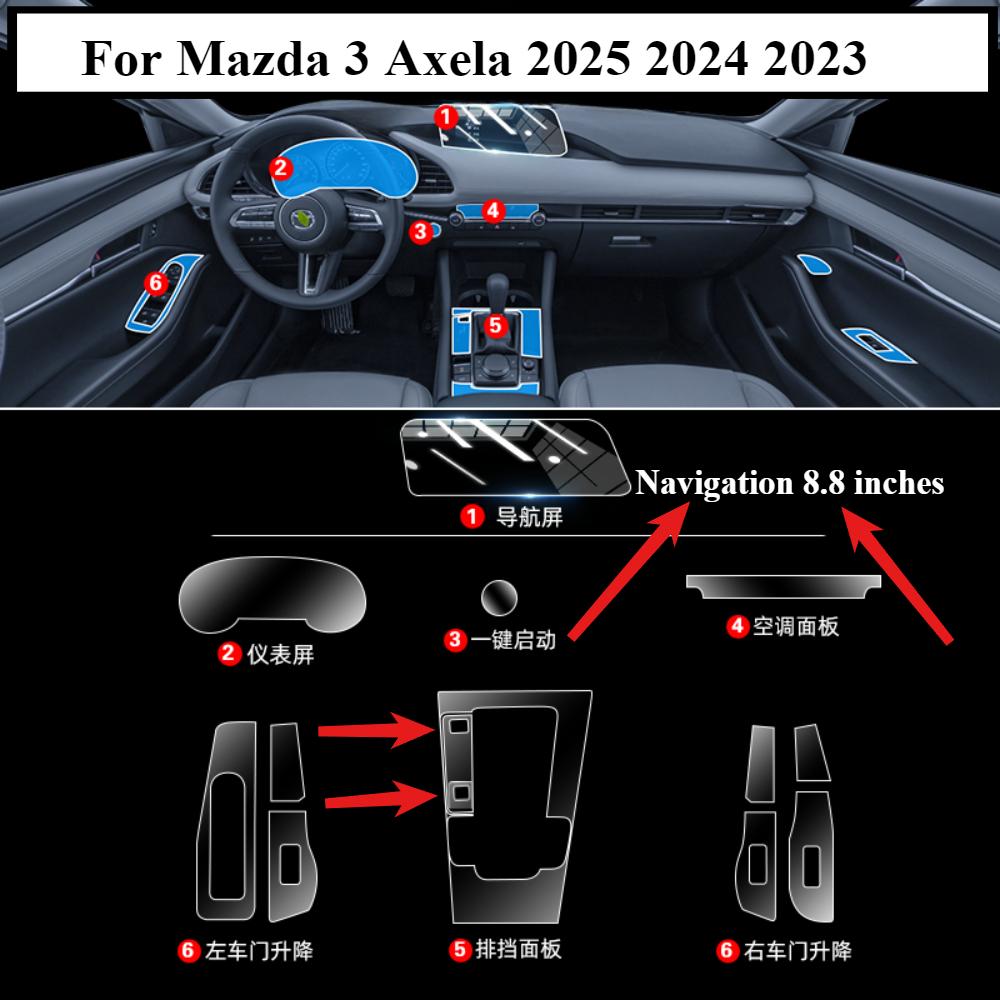Für Mazda 3 Axela 2025 2024 Innenfolie TPU Schalthebelpanel Navigations-Mittelkonsole PPF Schutz Auto Zubehör Transparent zshkr45