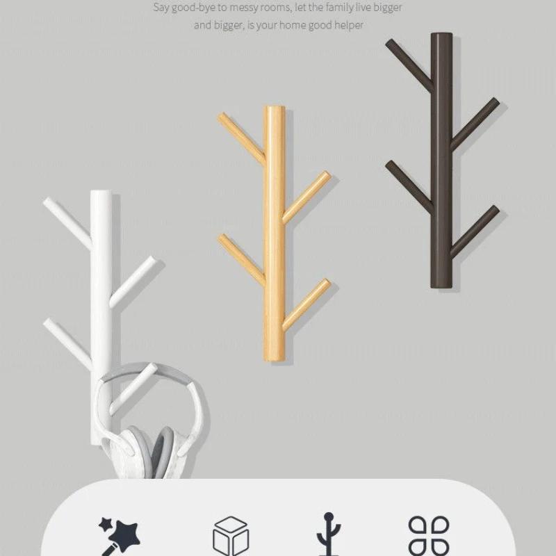 Wooden Wall Hanging Coat Rack Entry Porch Living Room Bedroom Furniture Metal Hangers House Decoration Tree Clothes Organization
